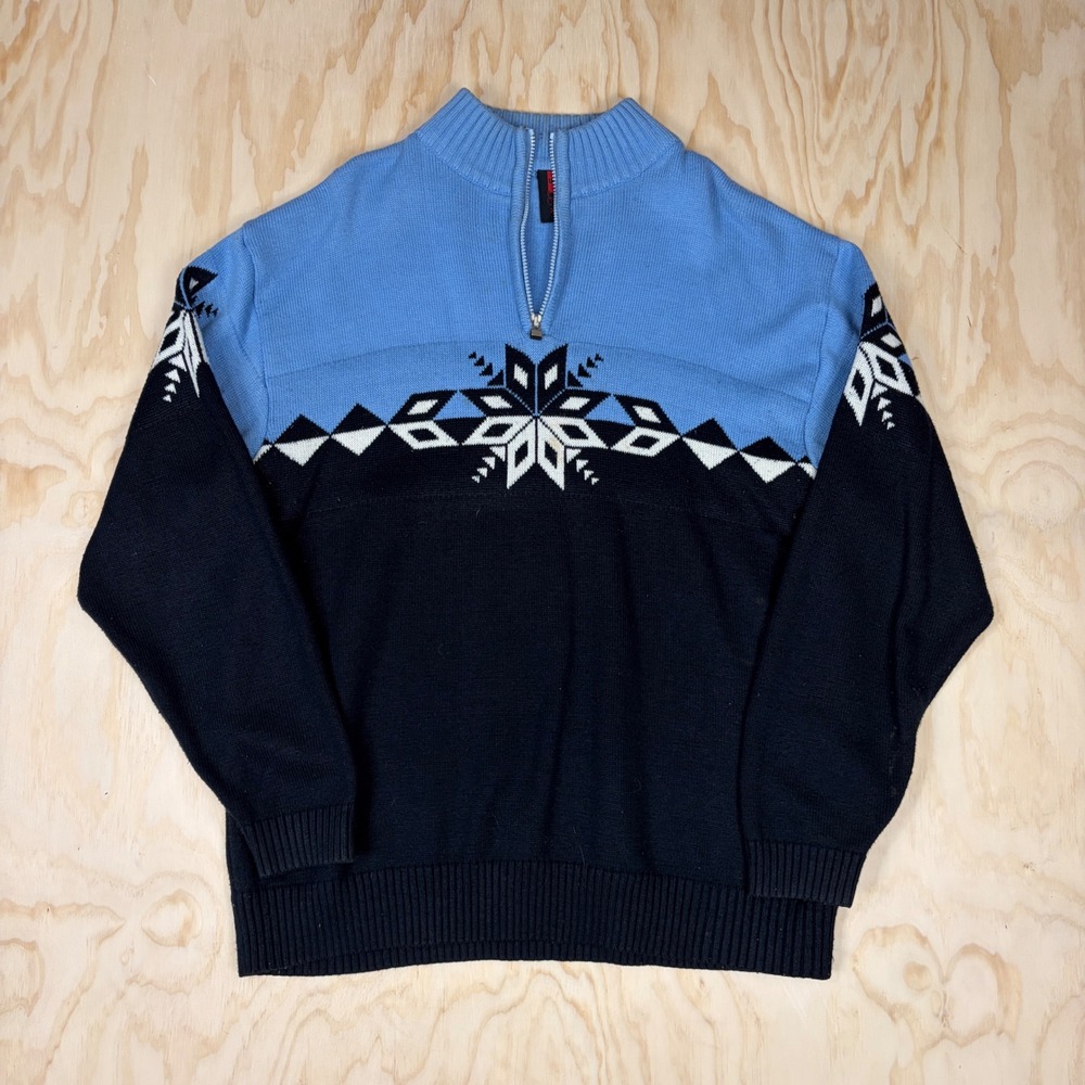 Taiga Mens XL Quarter Zip Sweater Snowflake Geometric Blue Navy Colorblock Mock